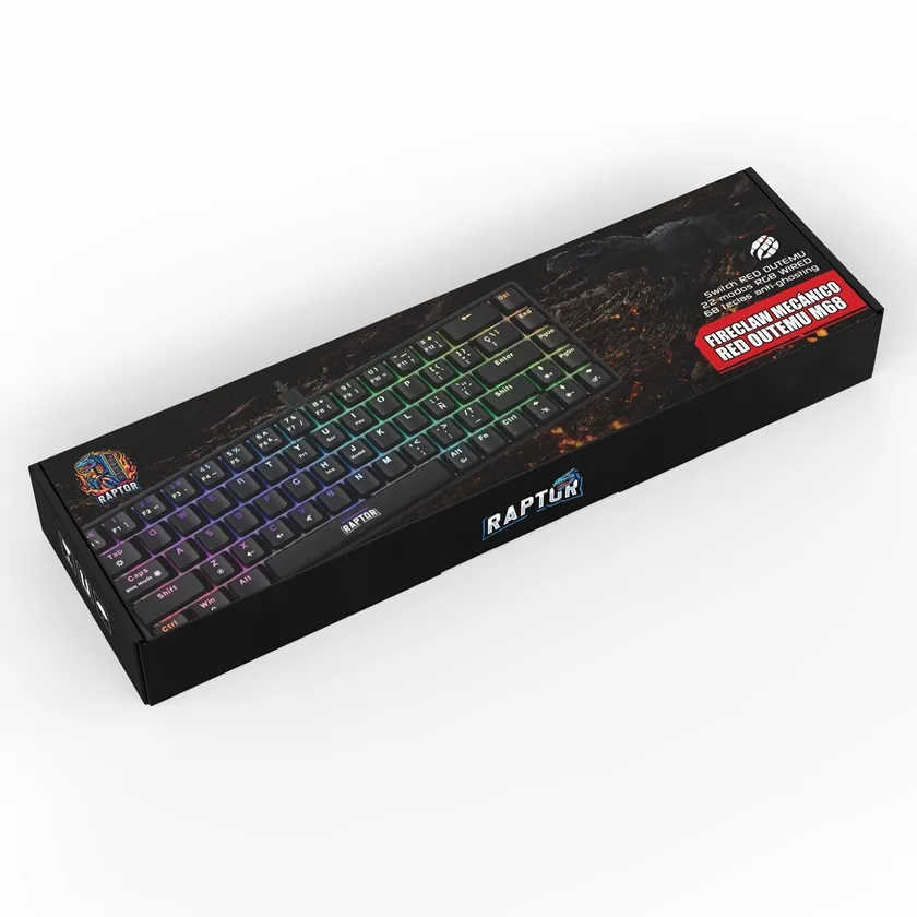 Teclado Raptor Fireclaw M68 Mecanico Outemu Red RGB compacto USB