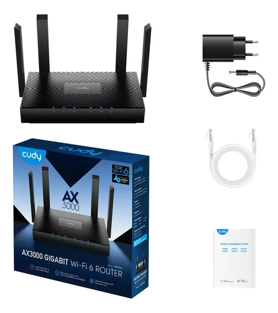 Router Wifi 6 Mesh Cudy AX3000 Dual Band Gigabit 4 Antenas 3000 Mbps