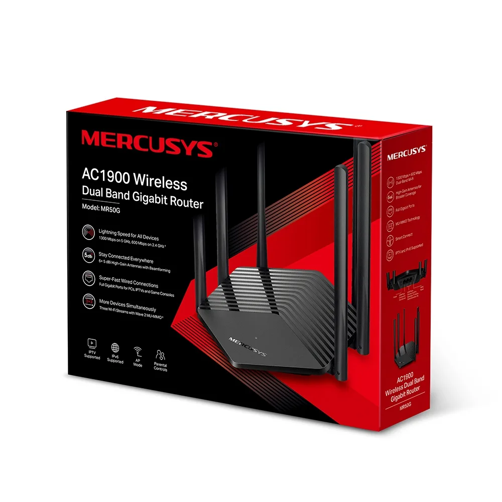 Router WiFi Mercusys MR50G AC1900 Dual Band Gigabit 6 Antenas