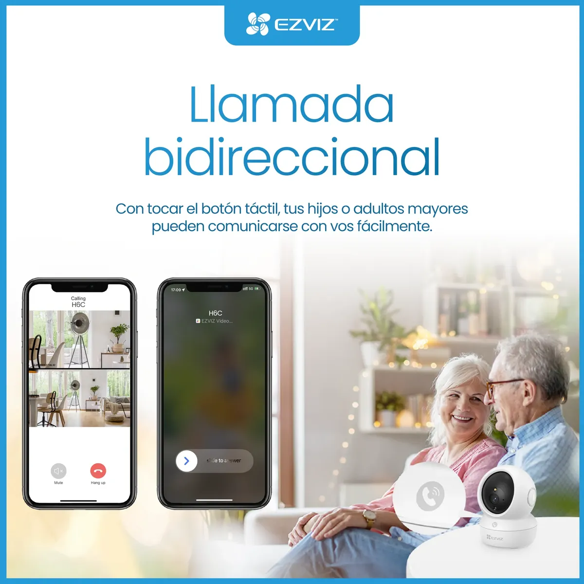 Camara WiFi Ezviz H6C PRO 2K 3MP Interior Gira 360 grados sensor movimiento IA