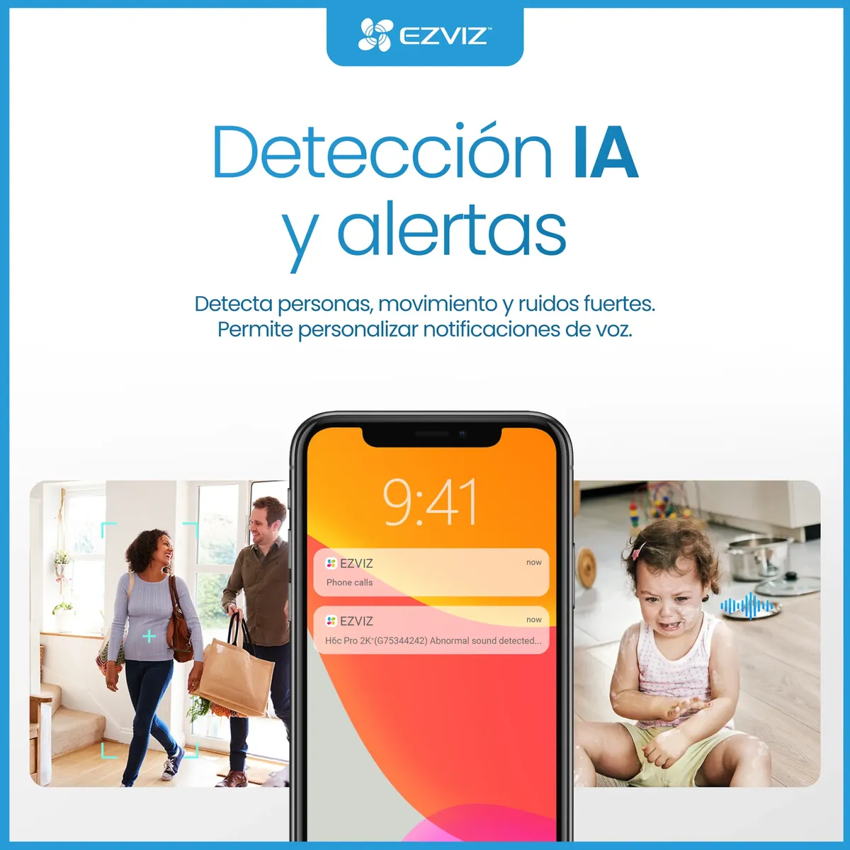Camara WiFi Ezviz H6C PRO 2K 3MP Interior Gira 360 grados sensor movimiento IA