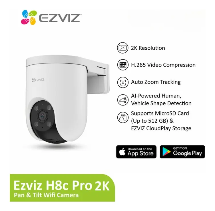 Camara Ezviz H8C PRO 2K 3MP Wifi apta exterior con sonido deteccion de movimiento por IA autos personas gira 360