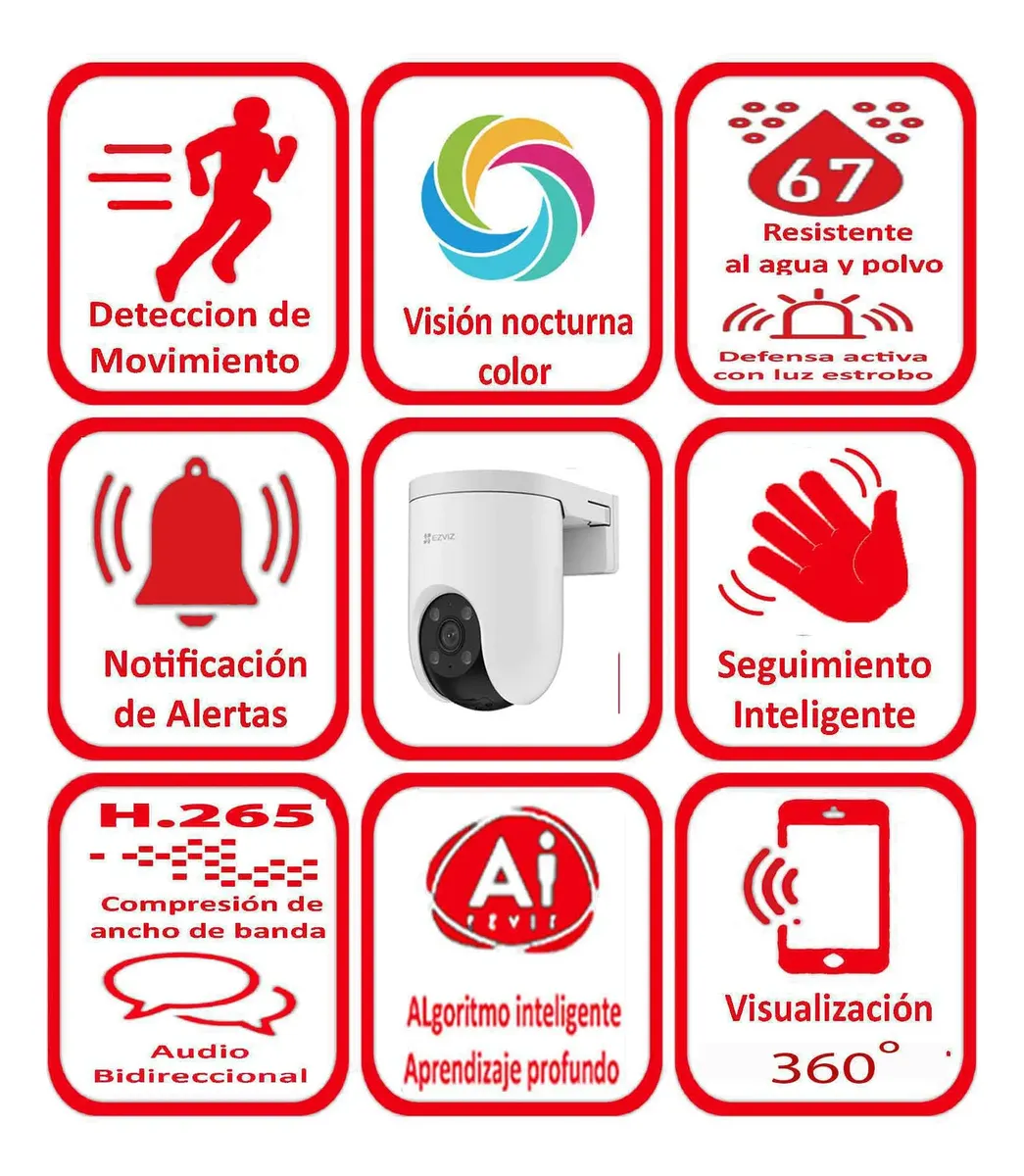Camara Ezviz H8C PRO 2K 3MP Wifi apta exterior con sonido deteccion de movimiento por IA autos personas gira 360