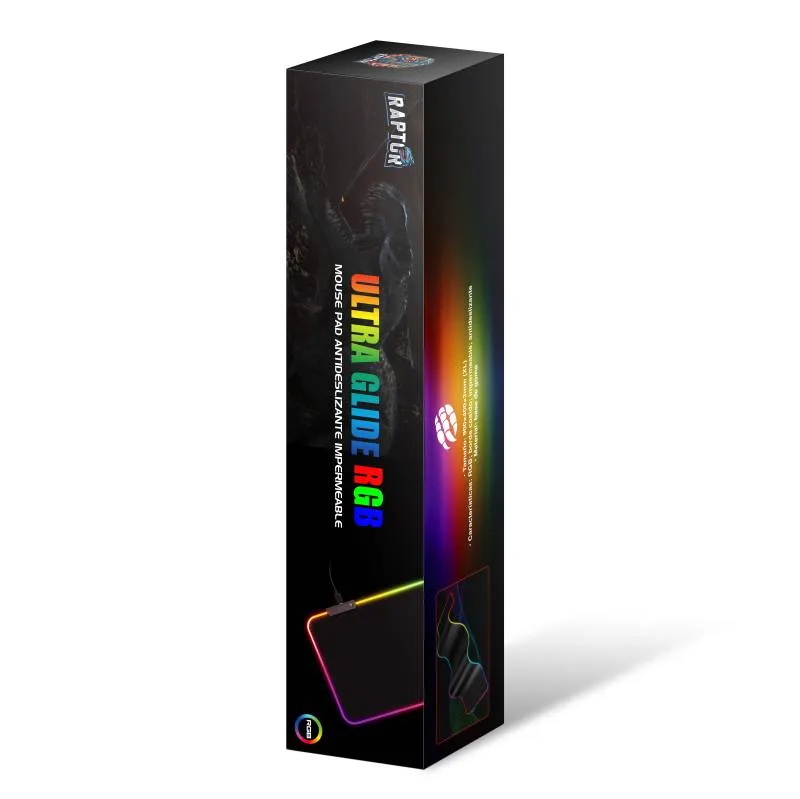 Mouse Pad Raptor Ultra Glide Antideslizante Impermeable XL 90x40 cms negro RGB